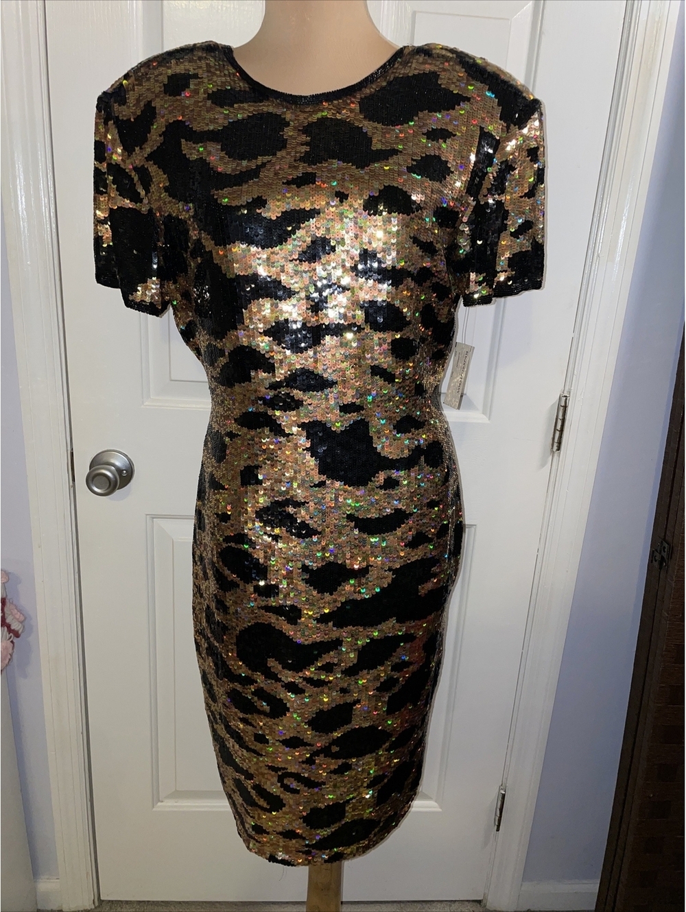 Riazee For Bergdorf Goodman Heavy Sequin Silk Dress Size 8 Vintage